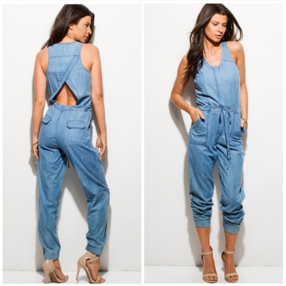 Stay Cool In This Lightweight Chambray Jumpsuit - Picture 3 of 4